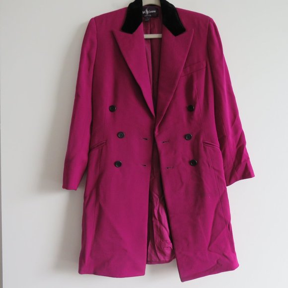 VINTAGE RALPH LAUREN Purple Label 100% Wool Purple Velvet Collar Coat Size 6 - Picture 2 of 15